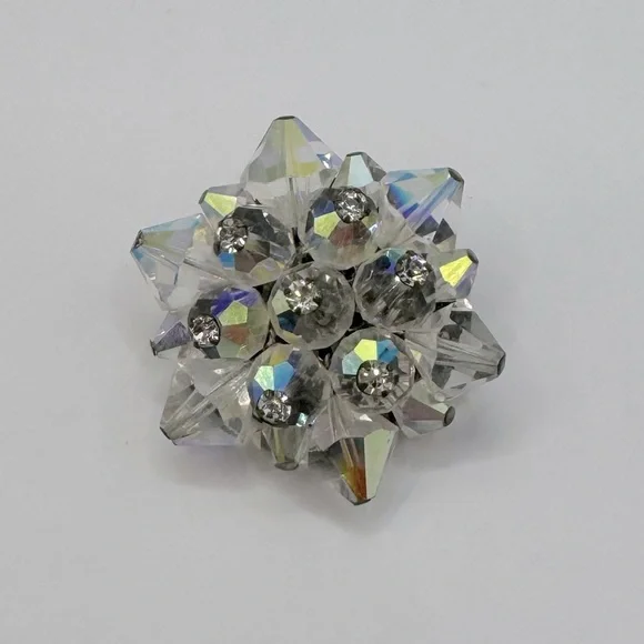 VINTAGE Aurora Borealis Beaded Crystal Brooch - Picture 3 of 8